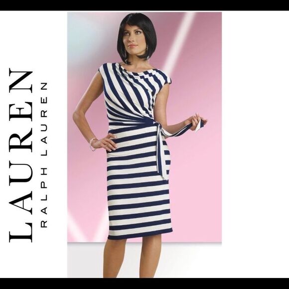 Lauren Ralph Lauren striped wrap tie dress Sz4P - Picture 1 of 10